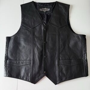 Leather Gallery Men's Black Leather Vest Size 50 Button Up Motorcycle Vest Biker
